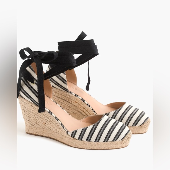 J. Crew Ankle Wrap Striped Espadrilles Wedge - Picture 1 of 10
